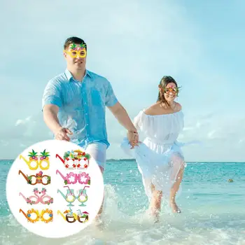 Тропические причудливые очки Тропические тематические бокалы для вечеринок Веселый гавайский бумажный реквизит для детей Летние вечеринки Фламинго Пальмовые листья