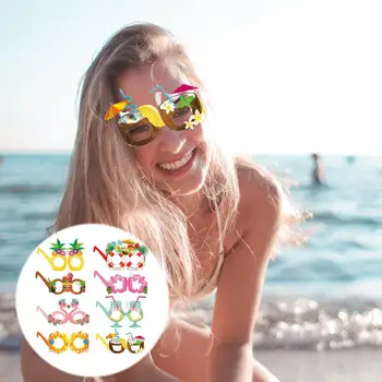 Тропические причудливые очки Тропические тематические бокалы для вечеринок Веселый гавайский бумажный реквизит для детей Летние вечеринки Фламинго Пальмовые листья