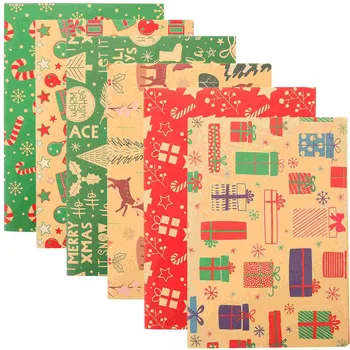 6 листов Рождественская оберточная бумага Рождественский подарок Красный фон Упаковка Персонализированный день рождения Крафт Винтаж