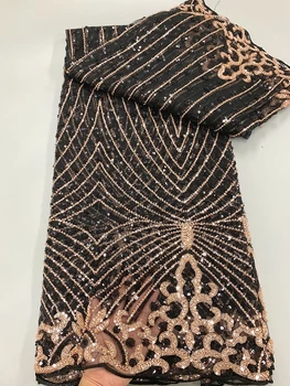 Африканская тяжелая кружевная ткань ручной работы с пайетками 2023 Высококачественная французская роскошная кружевная ткань из бисера для свадебного платья
