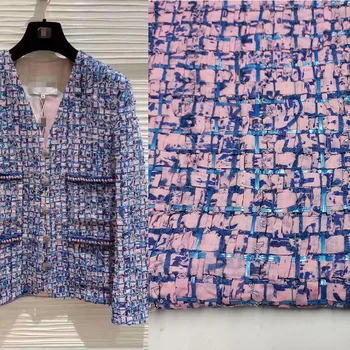 100x145 см Розовая и синяя решетчатая лента Пряжа Окрашенная плетеная твидовая ткань для женщины Осенний пиджак Платье Костюмы Пальто DIY Ткань Шитье