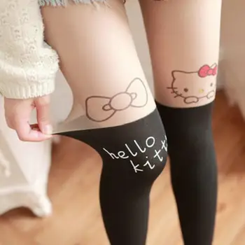 Милые сексуальные чулки с принтом Kawaii Cartoon Hello Kitty Микки Маус Кот и кролик Печатные нижние носки Anti Hook Чулки