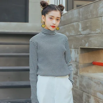 2020 Женская водолазка Harajuku Черно-белая полосатая грунтовка Svitshot Женский корейский пуловер Kawaii Толстовка для женщин