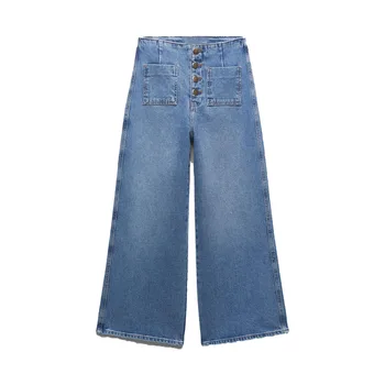 Zach AiIsa новые женские модные универсальные ретро свободные повседневные карманные однобортные прямые джинсы с высокой талией и широкими штанинами