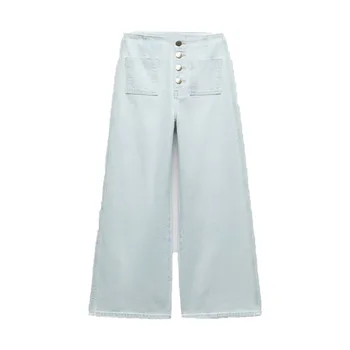 Zach AiIsa новые женские модные универсальные ретро свободные повседневные карманные однобортные прямые джинсы с высокой талией и широкими штанинами