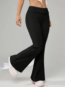 Женские расклешенные штаны для йоги Повседневные однотонные эластичные талии расклешенные брюки для уличной одежды