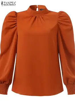 Модные женские блузки с длинными рукавами ZANZEA Элегантная весенняя рубашка Офисные рабочие топы Свободные OL Chemise Mujer Casual Solid Blusas