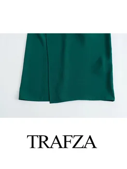 TRAFZA Новая мода Женское плиссированное вечернее платье с длинным рукавом и боковым разрезом Ретро Асимметричное женское платье миди на одно плечо Y2K