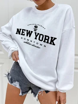 Женский пуловер с капюшоном с принтом New York, Толстовки с капюшоном New York, Уличная одежда, Осень и зима