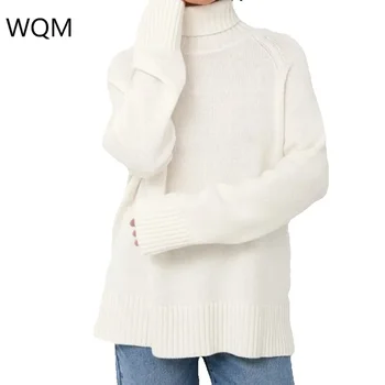 WQM Женский свитер с высоким воротником НОВЫЙ осенний толстый теплый пуловер топы зимние негабаритные повседневные свободные вязаные джемперы женские тяги