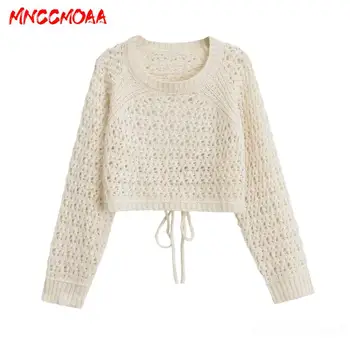 MNCCMOAA-Женский свободный вязаный свитер с круглым вырезом, повседневный топ с длинным рукавом, пуловер, женская мода, осень, зима, 2024