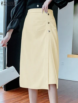 ZANZEA Женская мода До колен Jupes Офисная одежда 2023 Summer Faldas Пакет с высокой талией Бедра Юбки-карандаш Элегантная юбка с рюшами
