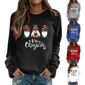 Женская мода Рождественский свитер без капюшона с круглым вырезом Топ с длинным рукавом Пуловер Хип-фолк шик