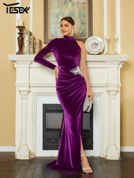 Yesexy Новые элегантные вечерние платья для женщин 2023 Асимметричное фиолетовое бархатное вечернее платье с круглым вырезом