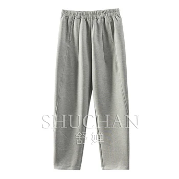 Shuchan Pantalones Mujer Verano 2023 ХЛОПОК Полиэстер Спандекс Полная длина Повседневные СВОБОДНЫЕ брюки Женщины