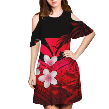 HYCOOL Новая женщина Весна-Лето Сексуальное платье 2021 Женщины с коротким рукавом и о-образным вырезом Цветок Синее красное платье Полинезийский племенной халат femme