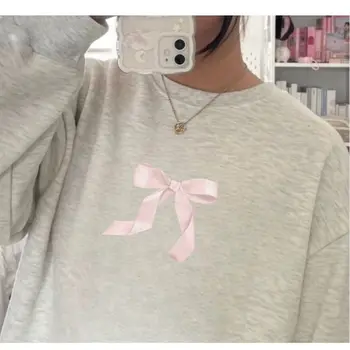 Модный свитшот кокетка Y2K Балерина Пуловер Эстетика Розовый бант Лента Толстовки Подарок Для Нее Милые Женственные Футболки Рубашки