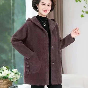 2023 Новая осень-зима lmitation норковая бархатная шерстяная куртка женская свободная толстая теплая куртка с капюшоном женское повседневное пальто женские топы