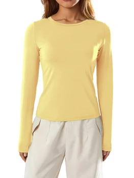 Женщины Приталенный крой Кроп-топы Круглый вырез с длинным рукавом Базовый однотонный Y2K Выход Обтягивающая блузка Футболка Уличная одежда