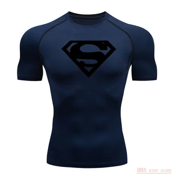 Спортивная компрессионная рубашка Мужская футболка с коротким рукавом Быстросохнущий летний фитнес-топ Бодибилдер Футболка Бег Мужская одежда для спортзала