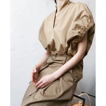 Женская блузка 2023 Летняя свободная рубашка с V-образным вырезом OL Niche с короткими рукавами
