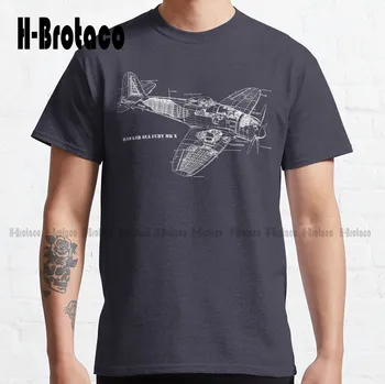 Hawker Sea Fury Самолет - Вырез Рисунок Классическая футболка Мужские высокие футболки Хлопок На открытом воздухе Простые Vintag Повседневные футболки Новый