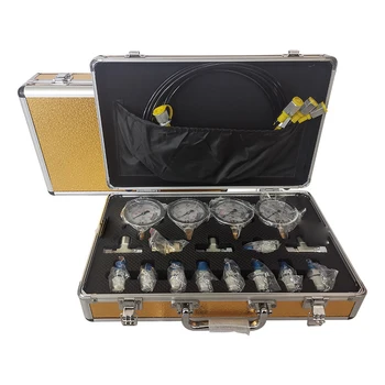 Портативный комплект для гидравлических испытаний манометров экскаватора Инструменты для ремонта включают 9 шарниров и 4 манометра, подходящих для плавки, добычи
