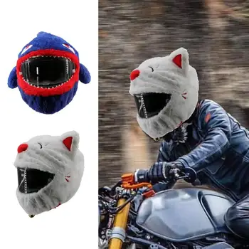 Чехлы для мотоциклетных шлемов Забавный мультяшный плюшевый защитный чехол для всего лица Безопасность мотоцикла Удобные чехлы для творческих шлемов