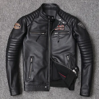 мотоциклетная куртка из натуральной кожи для мужчин байкерские куртки в стиле тонкая воловья кожа весеннее пальто для мужчин