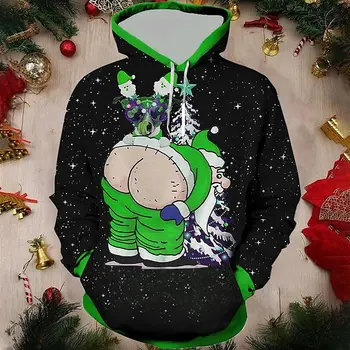 Забавные 3D Санта-Клаус Напечатанные толстовки для мужчин Уродливый рождественский свитер Детские милые пуловеры Женская мода Y2k Harajuku Зимняя одежда
