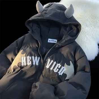 американский зима 2023 зима 2023 новый стиль на главной улице маленький дьявол хлеб стеганая куртка Y2K топы пары толстовки хлопковые куртки мужская одежда