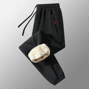 Мужские однотонные брюки Теплые уютные мужские зимние брюки с эластичными карманами на талии Стильные брюки свободного кроя для спортивных пробежек