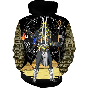 Египетские элементы Фараон Анубис 3D Толстовка с капюшоном Высокое качество Мода Спорт Повседневный Пуловер На открытом воздухе Тренд Унисекс Одежда