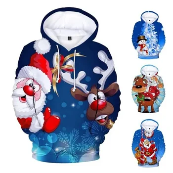 Мультяшная рождественская 3D-печать толстовки с капюшоном Осень-зима Мода Повседневная 3D мужская женская толстовка с капюшоном Толстовка Рождественская одежда