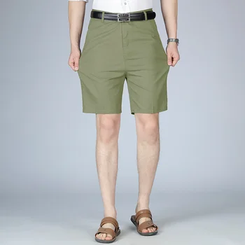 2023 Новые летние мужские повседневные брюки из чистого хлопка среднего возраста Тонкие костюмные шорты среднего и пожилого возраста Мужские прямые брюки