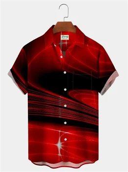 гавайская мужская рубашка с коротким рукавом 3D градиент стример принт модный мужской топ с лацканом 2024 новый большой размер повседневная мужская рубашка