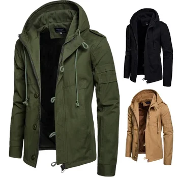 2023 Мужская осень и зима Новая модная повседневная хлопковая куртка с капюшоном среднего возраста Куртка-кардиган