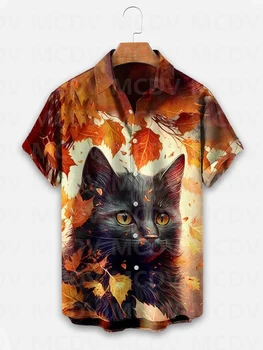 Хэллоуин Повседневная рубашка с кошачьим принтом Мужская рубашка для женщин Рубашка с короткими рукавами Гавайские рубашки с 3D-печатью