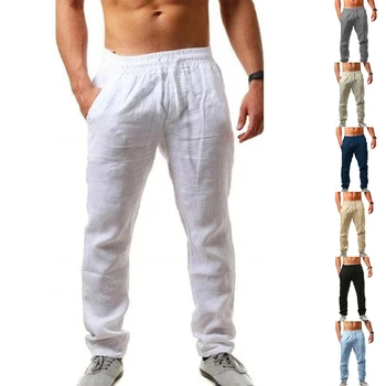Мужские повседневные брюки Летние мужские однотонные всематчевые брюки Свободные удобные простые дышащие мужские брюки на шнурке