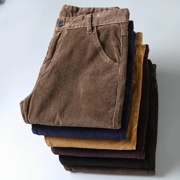 6 Цвет Мужские толстые вельветовые повседневные брюки 2023 Зима Новый Стиль Деловая Мода Стрейч Обычный Крой Брюки Мужская Брендовая Одежда