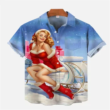 2024 Рождественская повседневная рубашка мужская рубашка с коротким рукавом Шанг Гавайская вечеринка Лето уличный стиль пляжная одежда топы одежда