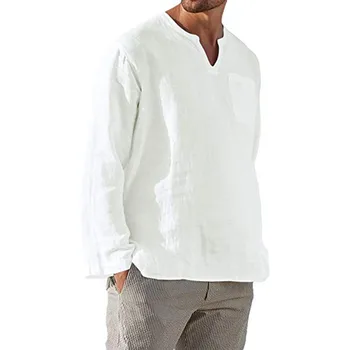  Мужская повседневная льняная рубашка с длинным рукавом Дышащий топ большого размера для мужчин Формальный ежедневный бал для вечеринок