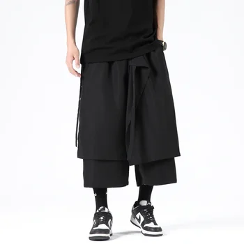 Черные шаровары Мужские повседневные брюки длиной до икр Мода Хип-хоп Беговые брюки Мужские брюки оверсайз Уличная одежда 5XL