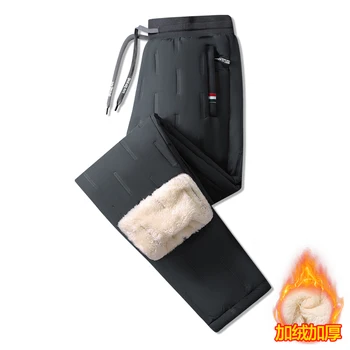 Зимние теплые повседневные брюки из овечьей шерсти для мужчин Спортивные штаны для фитнеса Мужские брюки на шнурке Флисовые прямые брюки 2023