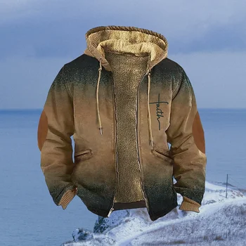 Теплые толстовки для мужчин Куртка на молнии Тай-дай Полоски Принт Повседневная зимняя одежда Толстовка с длинным рукавом Повседневная куртка с капюшоном