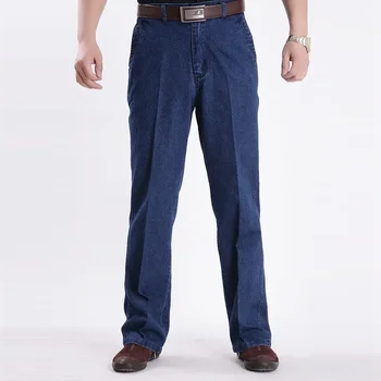 Мужские утолщенные джинсы среднего и пожилого возраста, осенние и зимние эластичные с высокой талией, с глубокой промежностью, прямого и свободного кроя