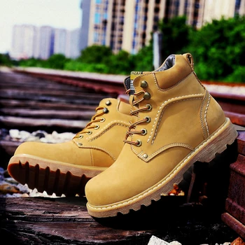 Большой размер 38-48 Уличные ботинки для мужчин Мода Классика Рабочие ботинки Натуральная кожа Martin Boots Мужская удобная треккинговая обувь