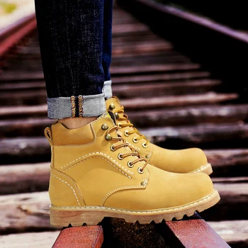 Большой размер 38-48 Уличные ботинки для мужчин Мода Классика Рабочие ботинки Натуральная кожа Martin Boots Мужская удобная треккинговая обувь