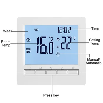 Интеллектуальный комнатный термостат Цифровой регулятор комнатной температуры ЖК-дисплей Обогрев помещения без контроллера Wi-Fi Теплый пол