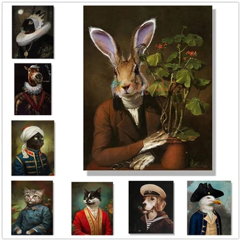  Домашний кролик Скандинавский плакат Винтажные плакаты и принты с животными Настенные картины для декора гостиной Настенное искусство Картина на холсте без рамы